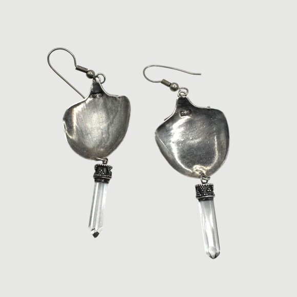 Vintage Sterling 925 Silver & Amethyst Dangle Earrings With Quartz Accents - Picture 10 of 10